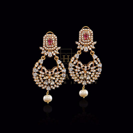 Ruby studded with zircon and pearl earrings